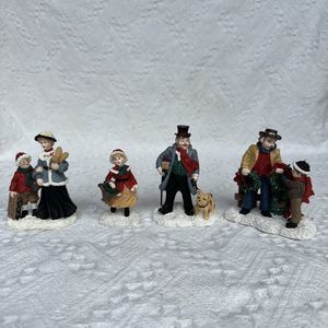 Mervyn's Village Square Set Of 4, 1995 Figurine Holiday Christmas Vintage